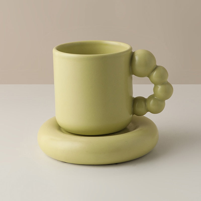 Puff Ceramic Mug & Plate Set Green