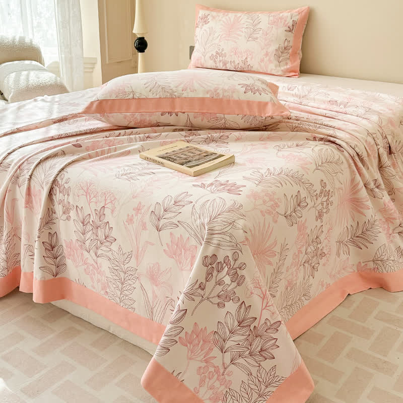 Botanical Cotton Quilt Bedding Set Coral Pink