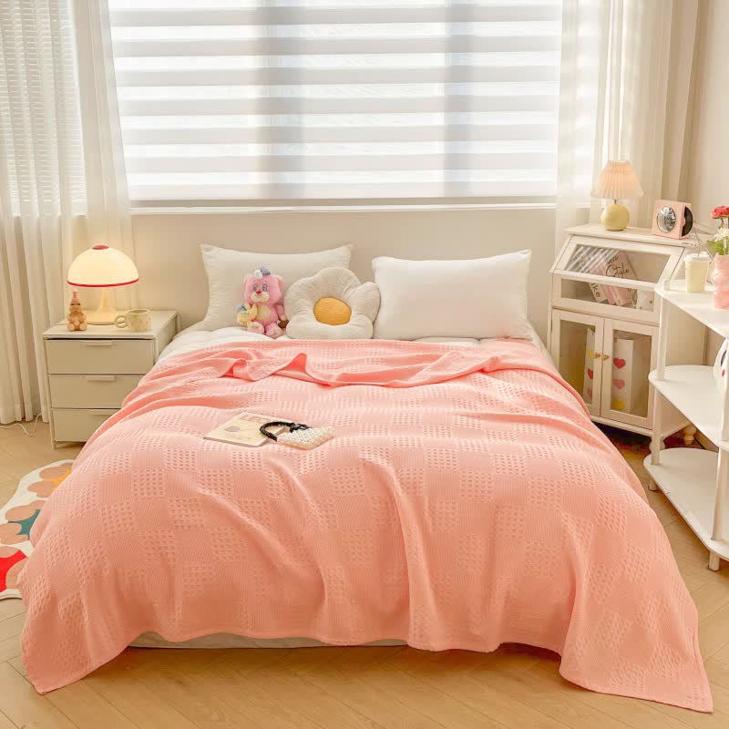 Waffle Cotton Summer Blanket Pink