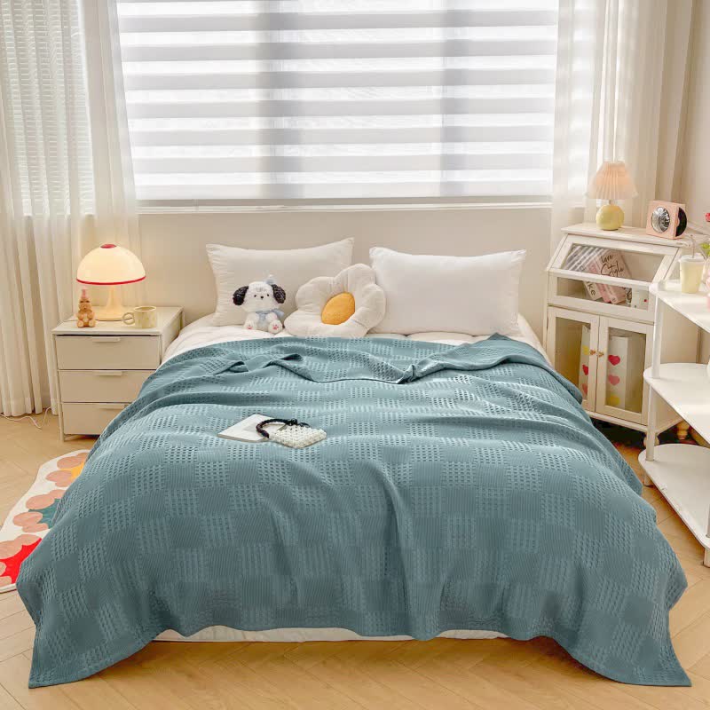 Waffle Cotton Summer Blanket Teal Blue