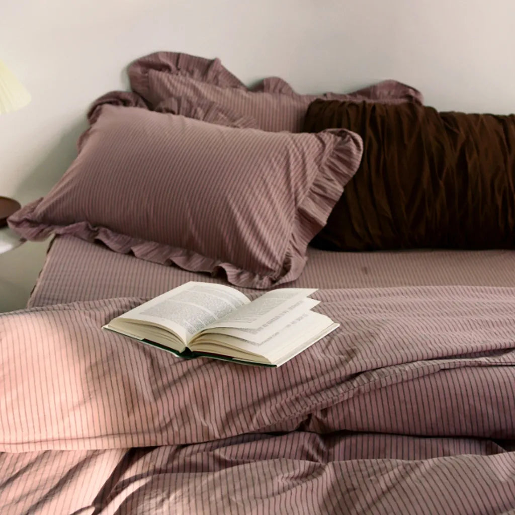 Purple Striped Ruffle Pillow Shams