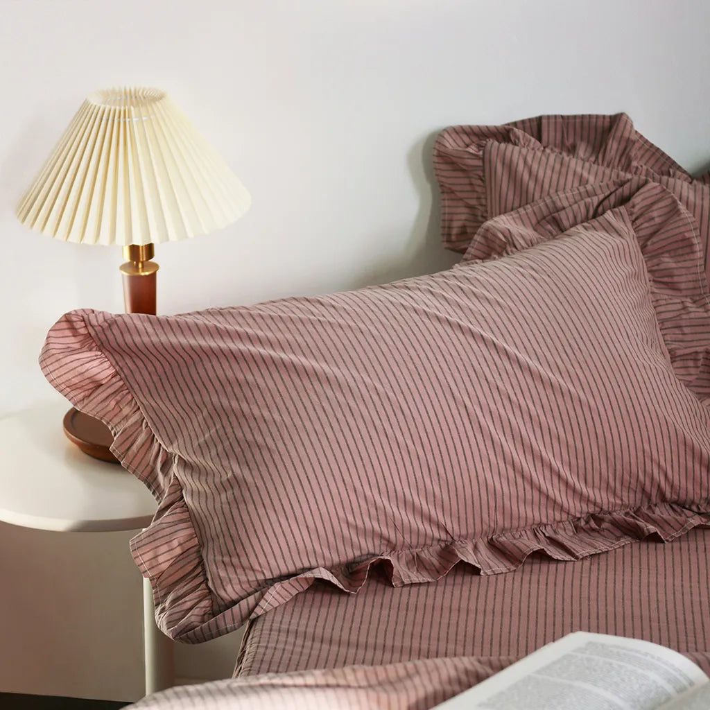 Purple Striped Ruffle Pillow Shams