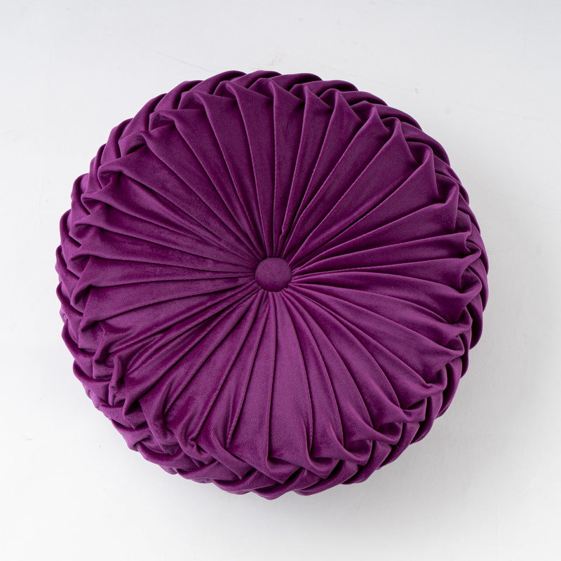 Colorful Round Pleated Velvet Cushion Purple