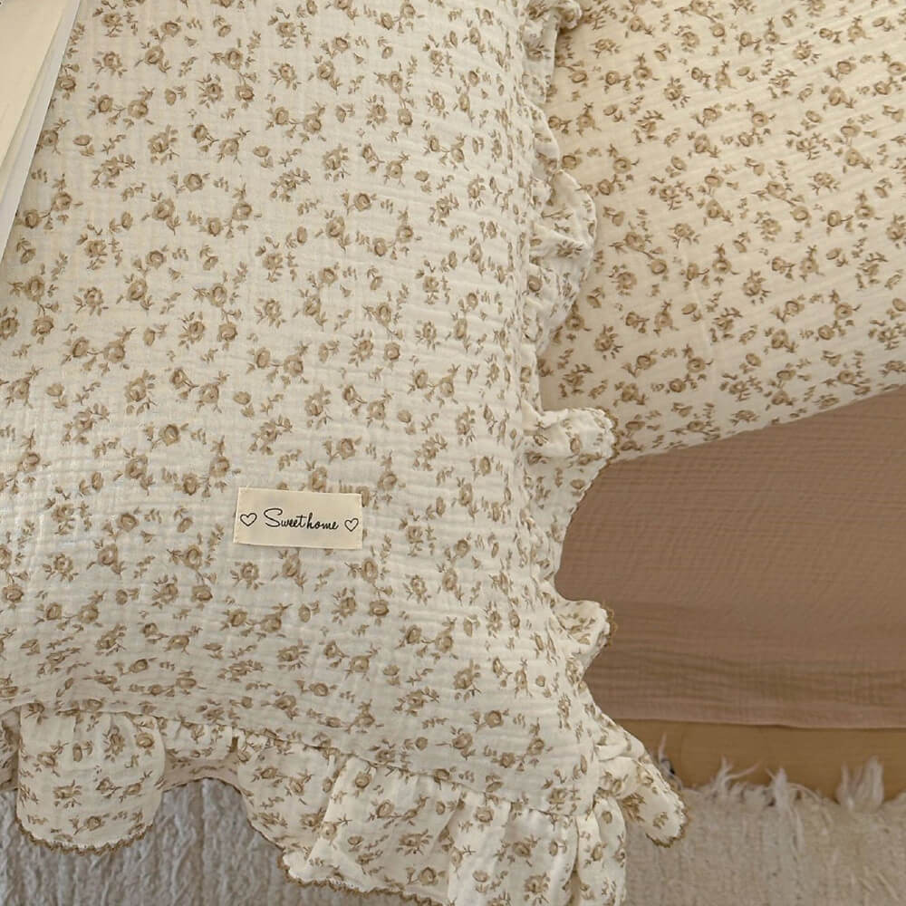 Camellia Floral Duvet Cover – Ruffled Cotton Muslin