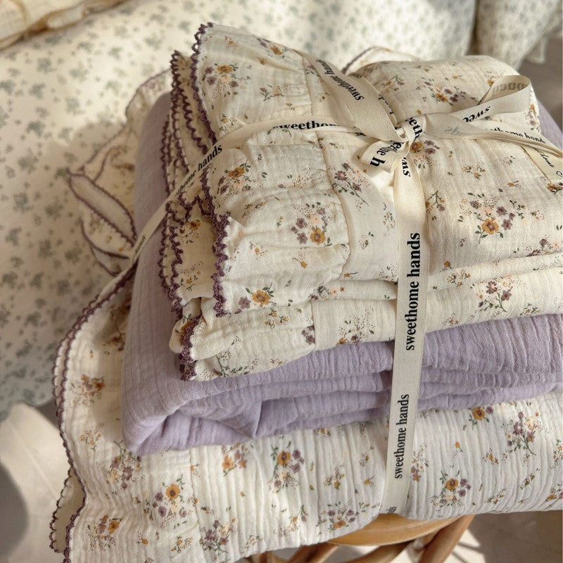 Lavender Floral Duvet Cover Set – Ruffled Cotton Gauze