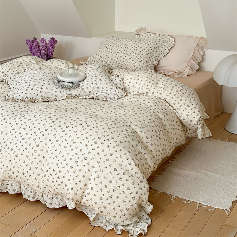 Rose Floral Ruffle Bedding Set – Cotton Muslin