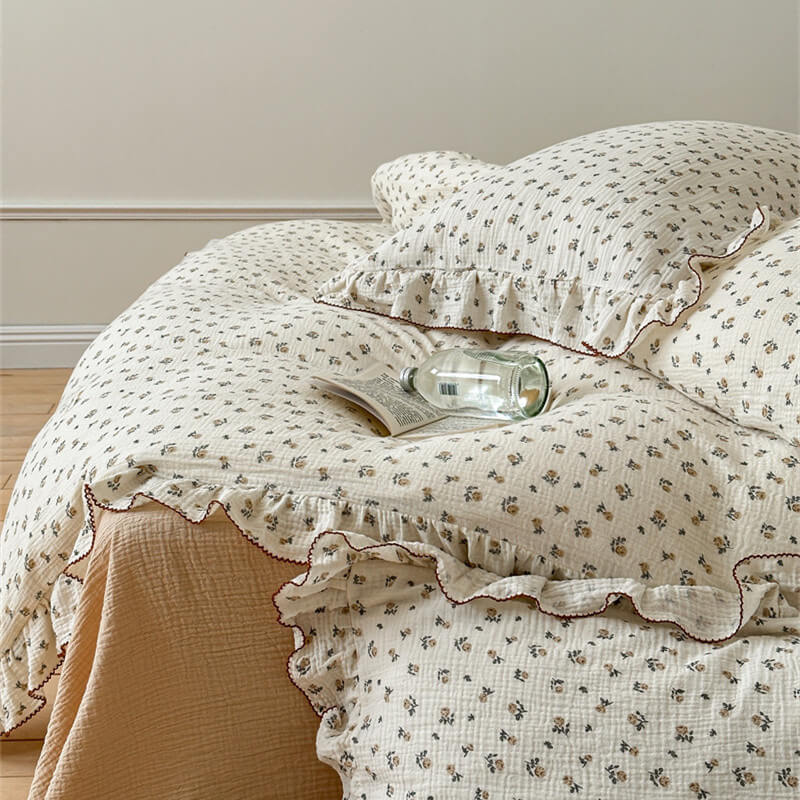 Rose Floral Ruffle Bedding Set – Cotton Muslin