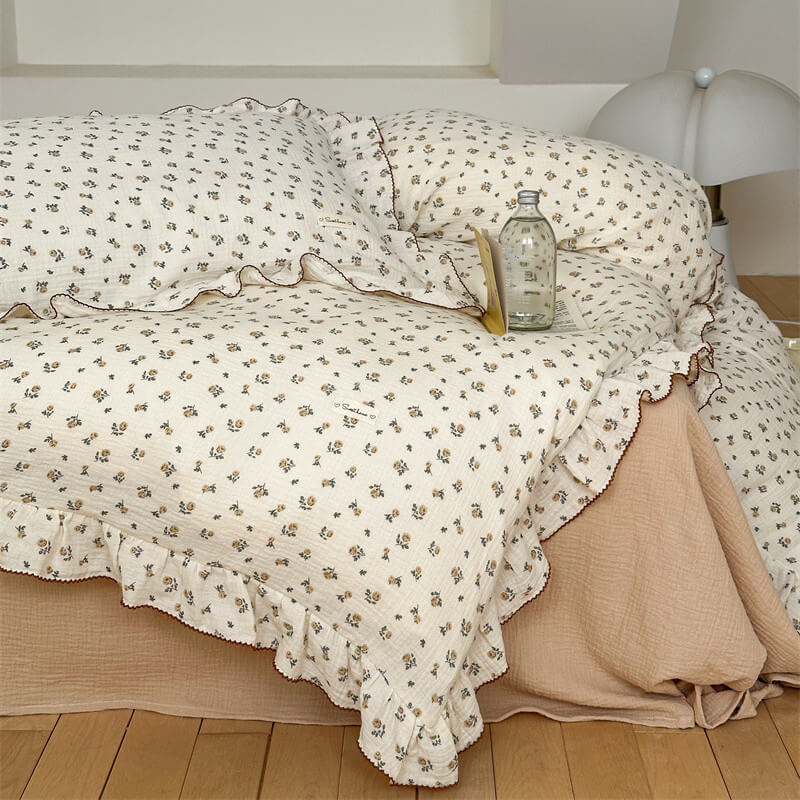 Rose Floral Ruffle Bedding Set – Cotton Muslin