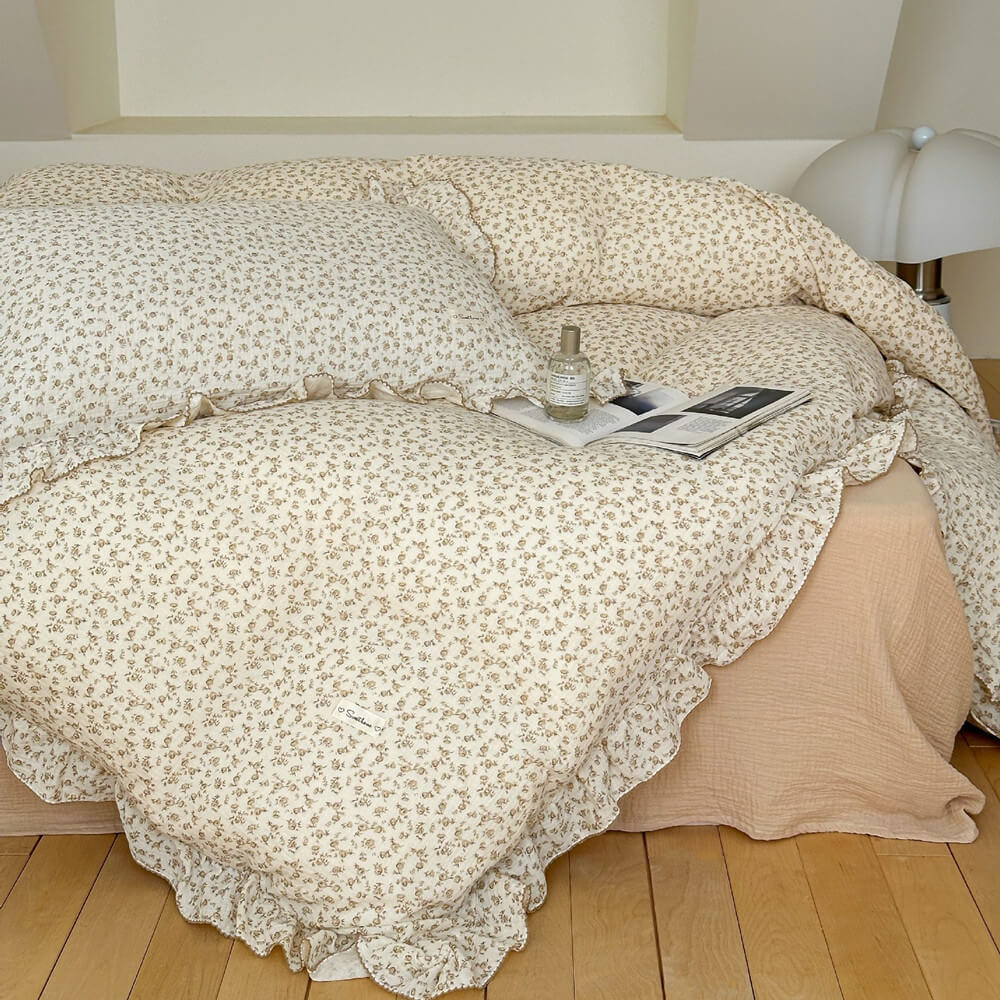 Camellia Floral Duvet Cover – Ruffled Cotton Muslin