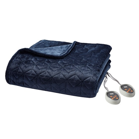 Quilted Plush Heated Blanket Navy