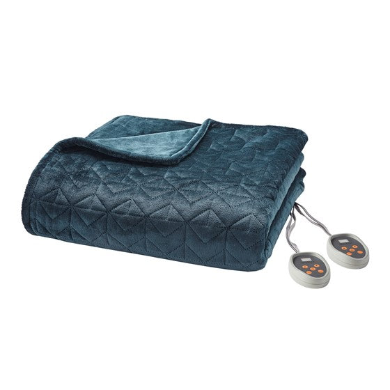 Quilted Plush Heated Blanket Teal