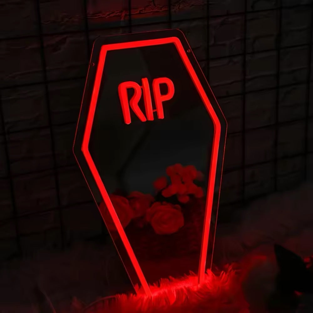 Coffin Neon Mirror Sign Red