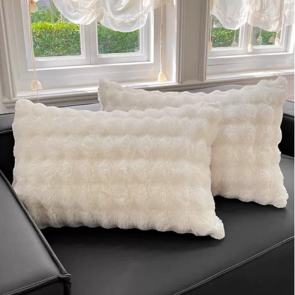 Rabbit Faux Fur Pillow Cover Soft Ivory 18.9"x29.1"