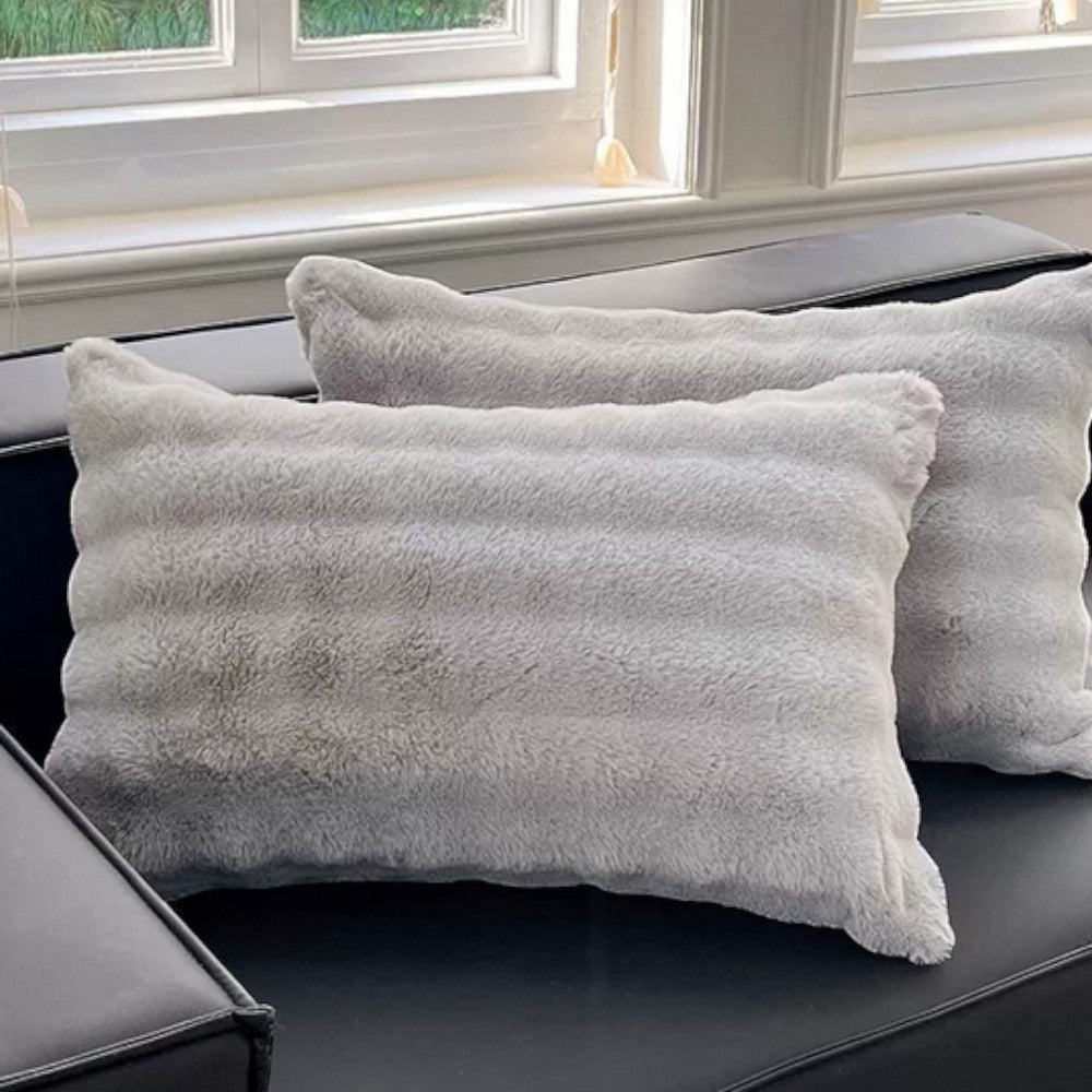 Rabbit Faux Fur Pillow Cover Light Gray 18.9"x29.1"