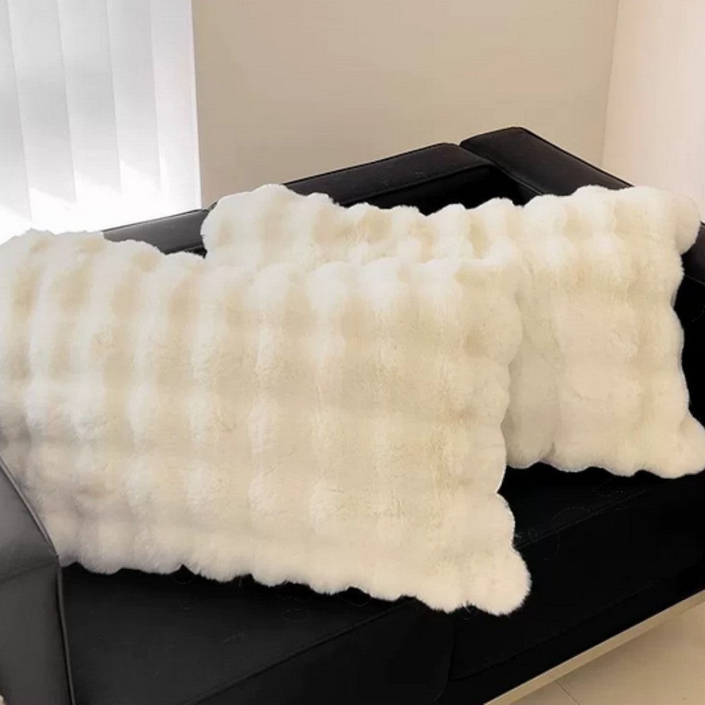 Rabbit Faux Fur Pillow Cover Warm Cream 18.9"x29.1"