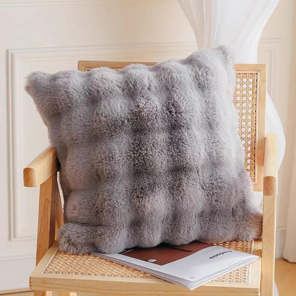 Rabbit Faux Fur Pillow Elephant Grey