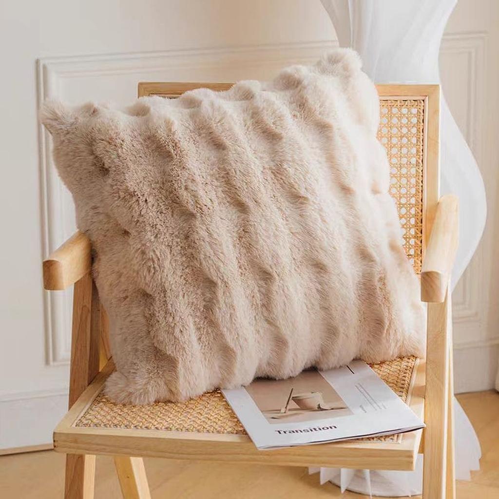 Rabbit Faux Fur Pillow Camel
