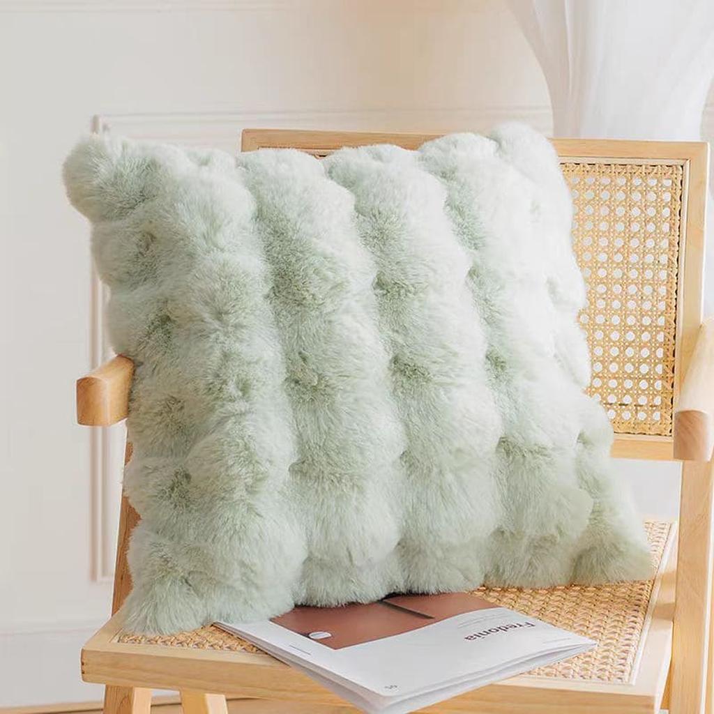 Rabbit Faux Fur Pillow Shy Green