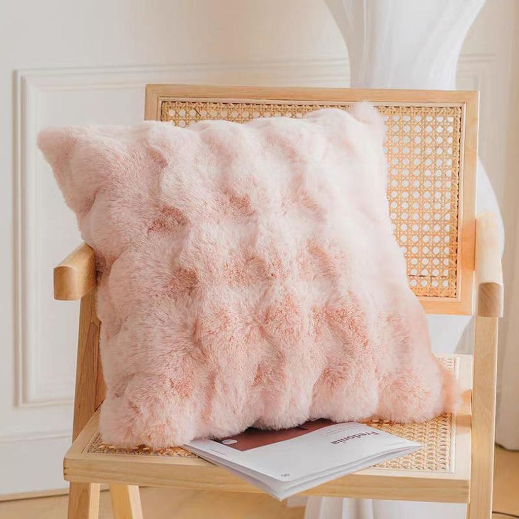 Rabbit Faux Fur Pillow Pink