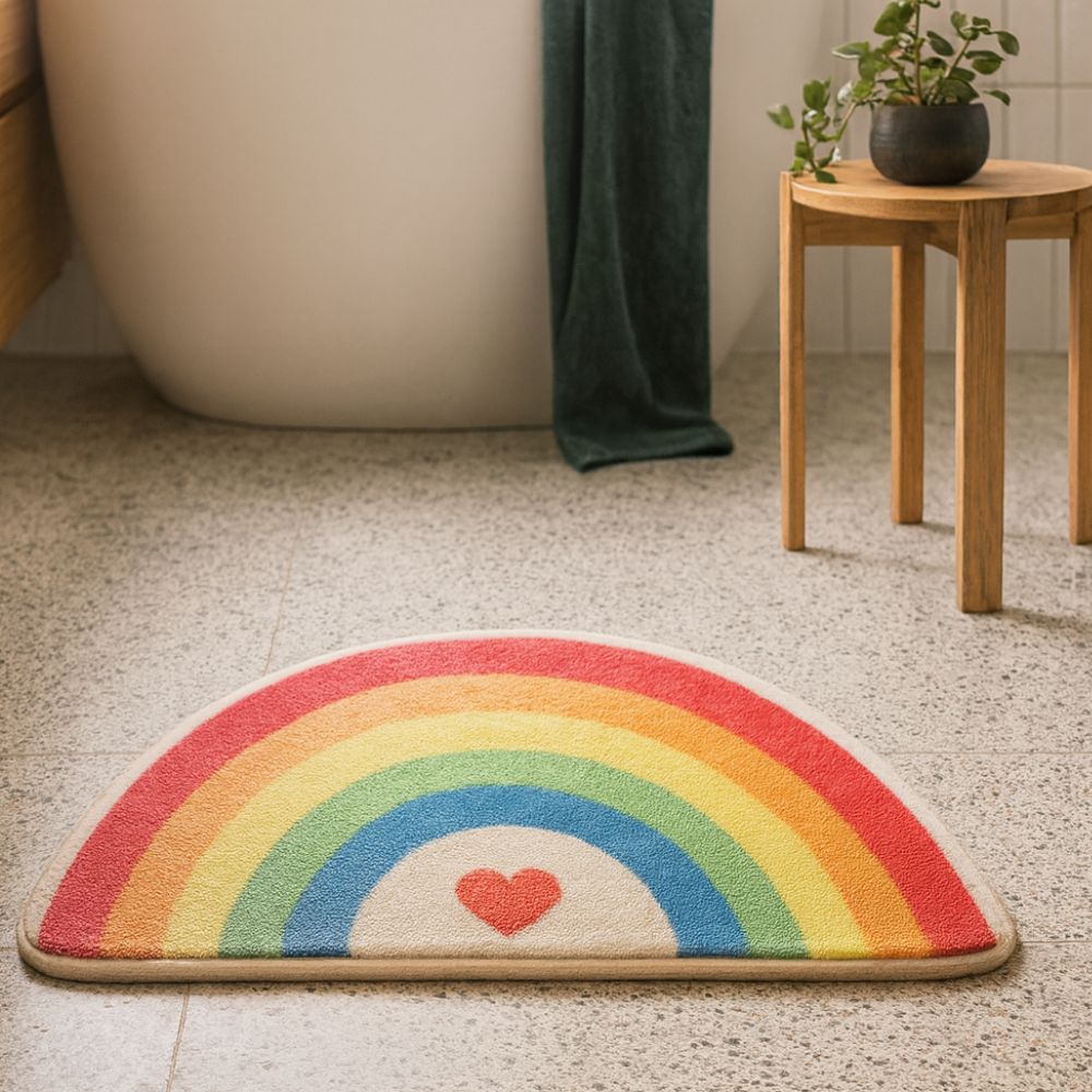 Rainbow Glow Half-Moon Bath Mat Heart Glow