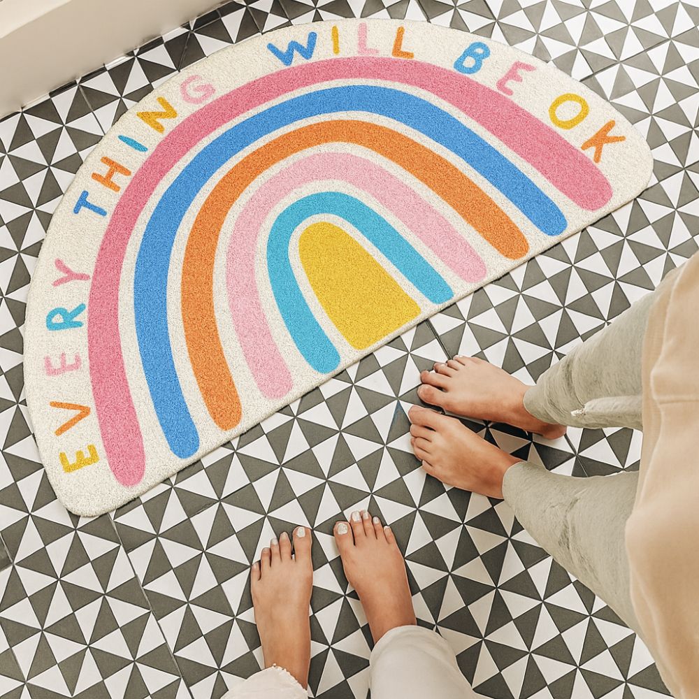 Rainbow Glow Half-Moon Bath Mat Positive Vibes