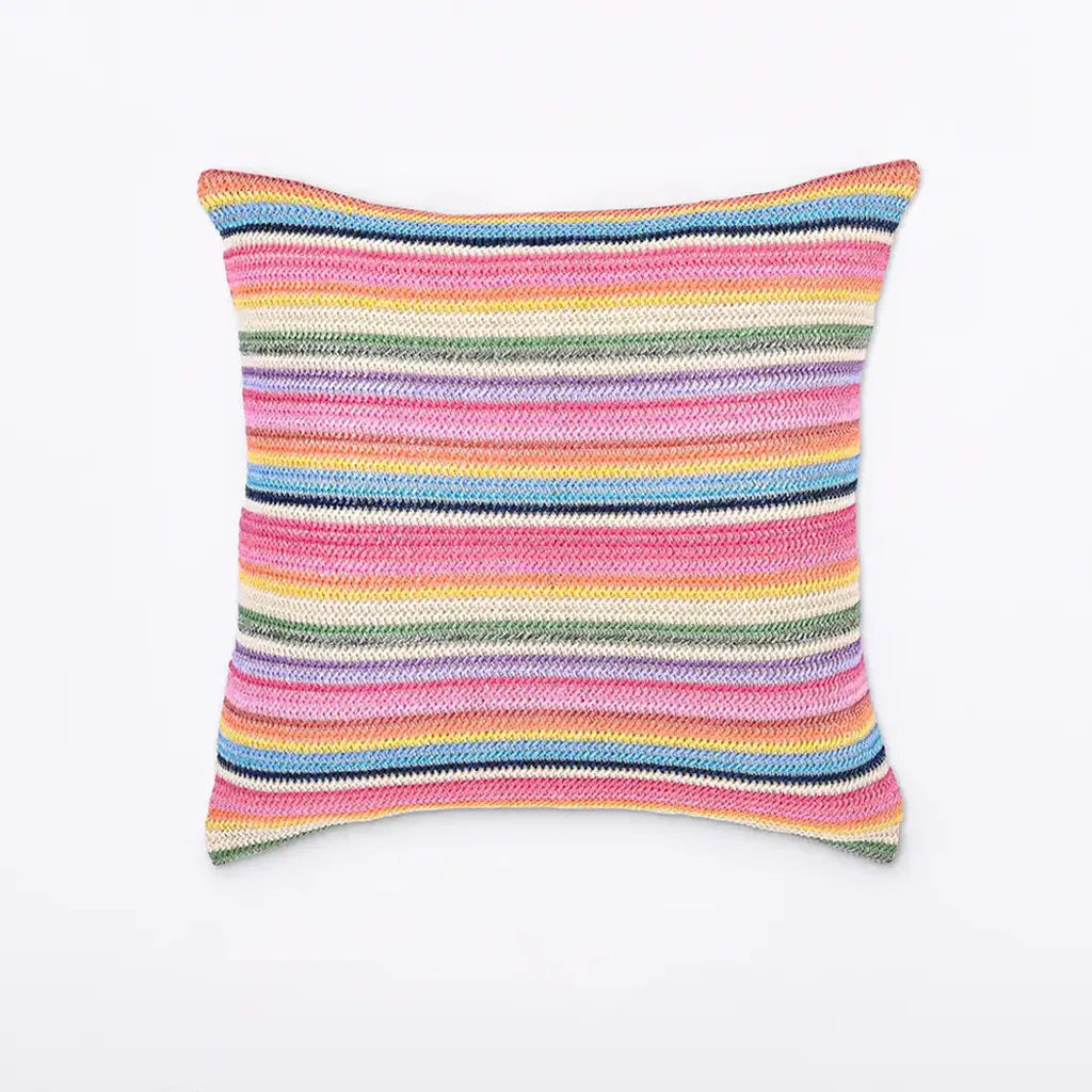 Rainbow Striped Raffia Throw Pillow Rainbow