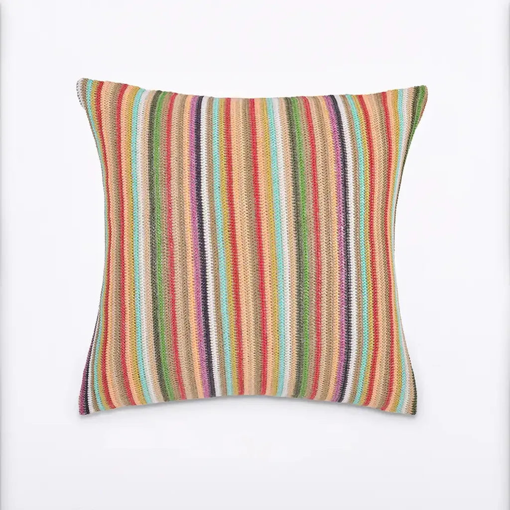 Rainbow Striped Raffia Throw Pillow Summer