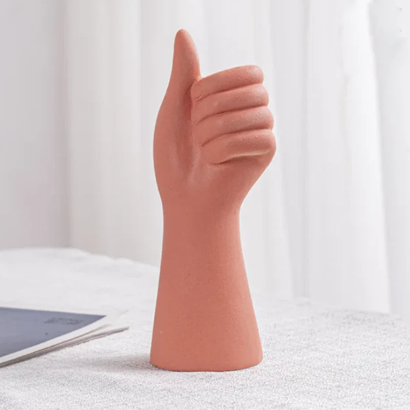 Raise Your Hand Ceramic Vase Clay Thumbs up