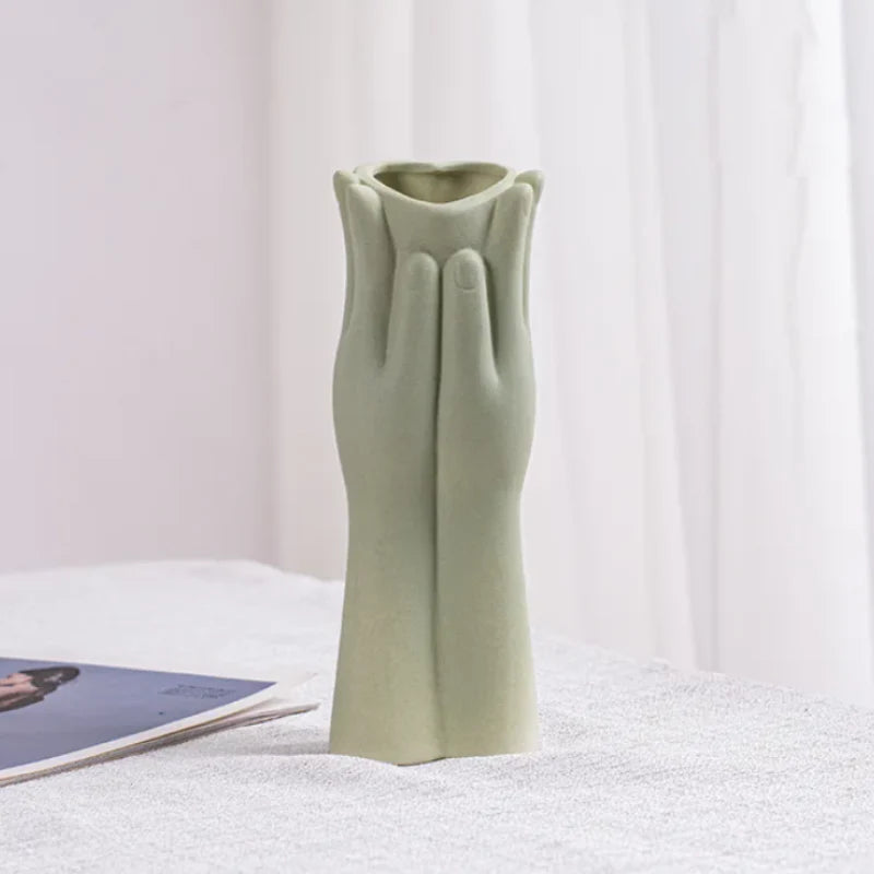 Raise Your Hand Ceramic Vase Fern Holding hands