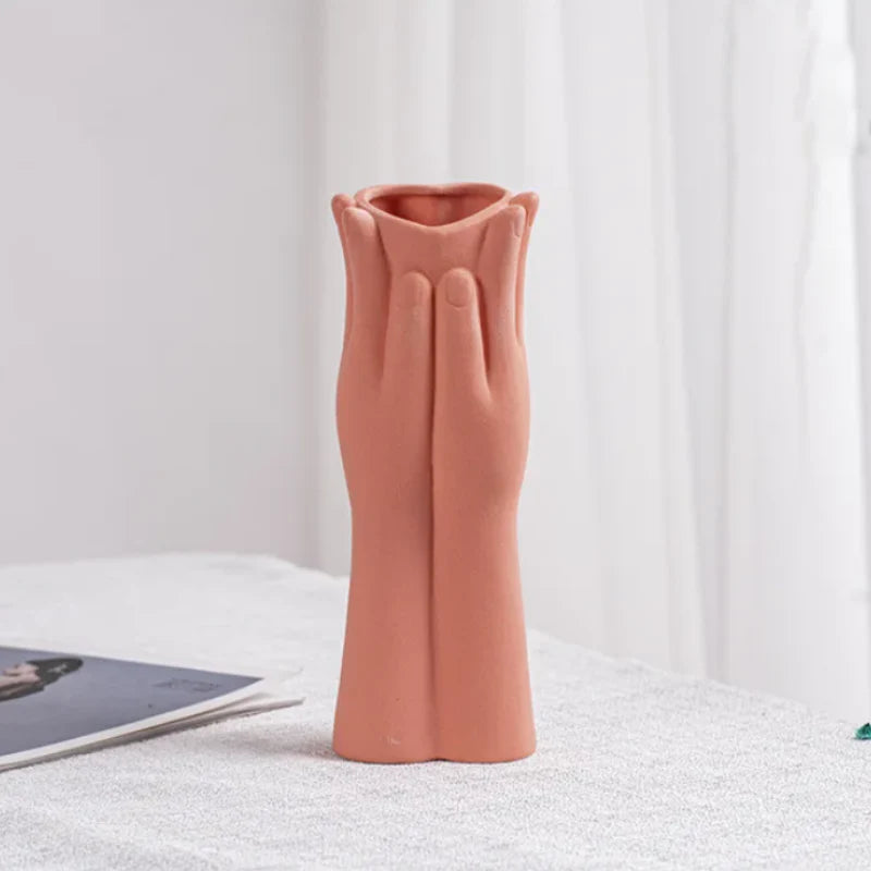 Raise Your Hand Ceramic Vase Clay Holding hands