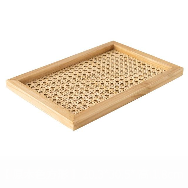 Rattan Cane and Wood Frame Decorative Tray Rectangle Natural