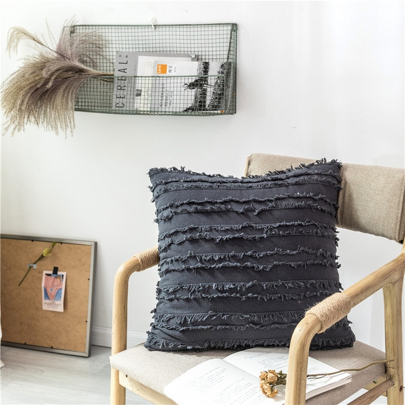 Raw Edge Square & Lumbar Pillow Cover Charcoal