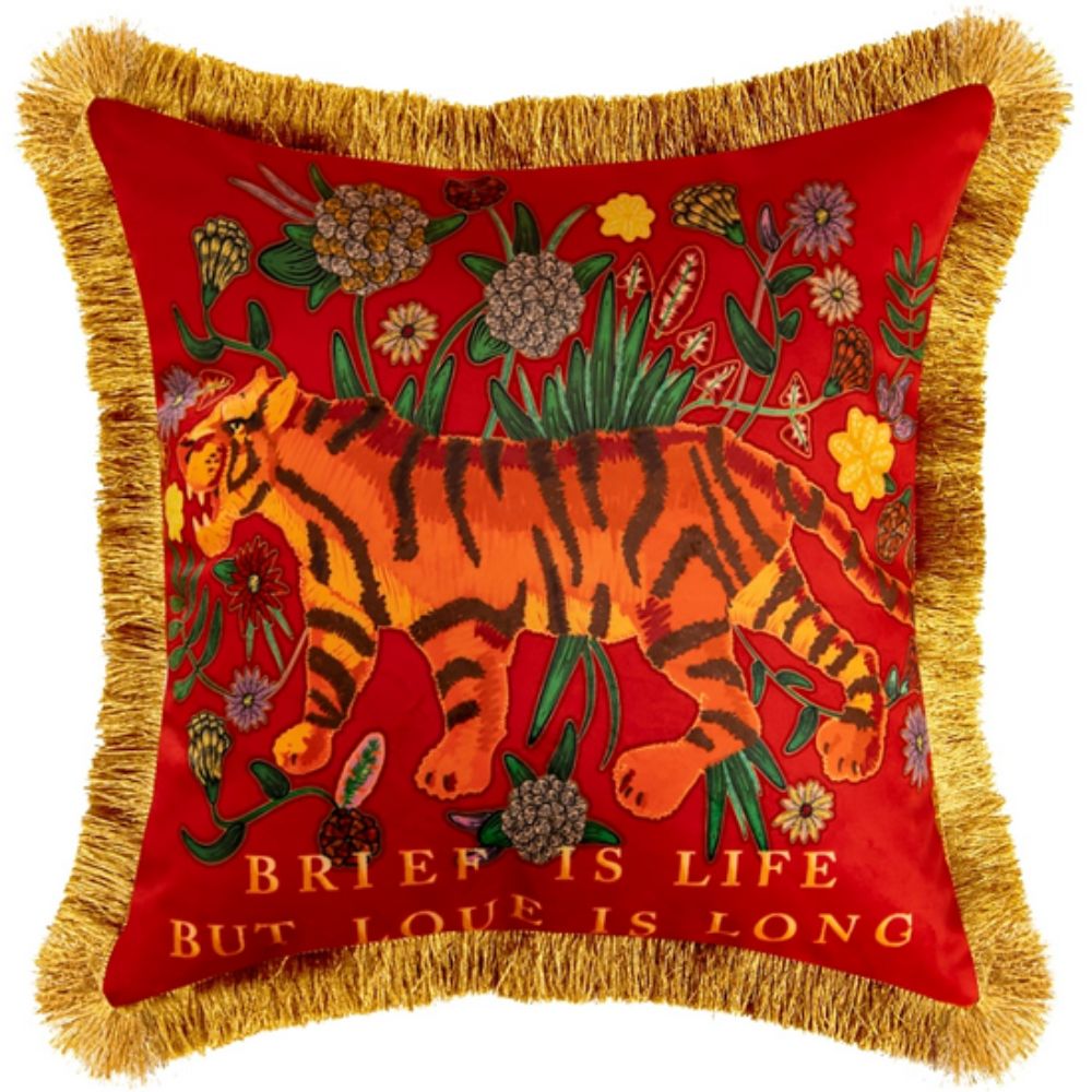 Regal Tiger Artistic Velvet Cushion Cover Flaming Stride