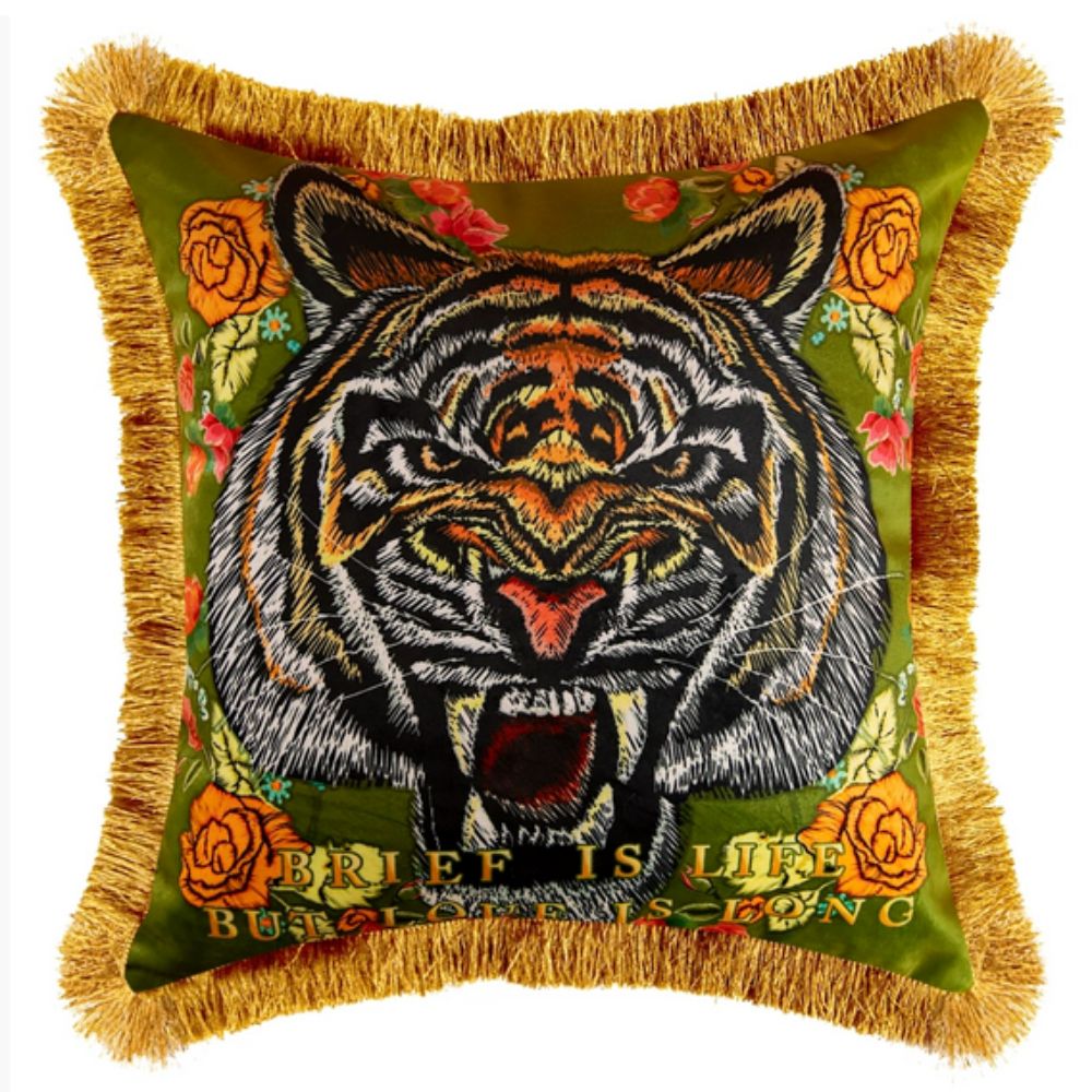 Regal Tiger Artistic Velvet Cushion Cover Fierce Roar