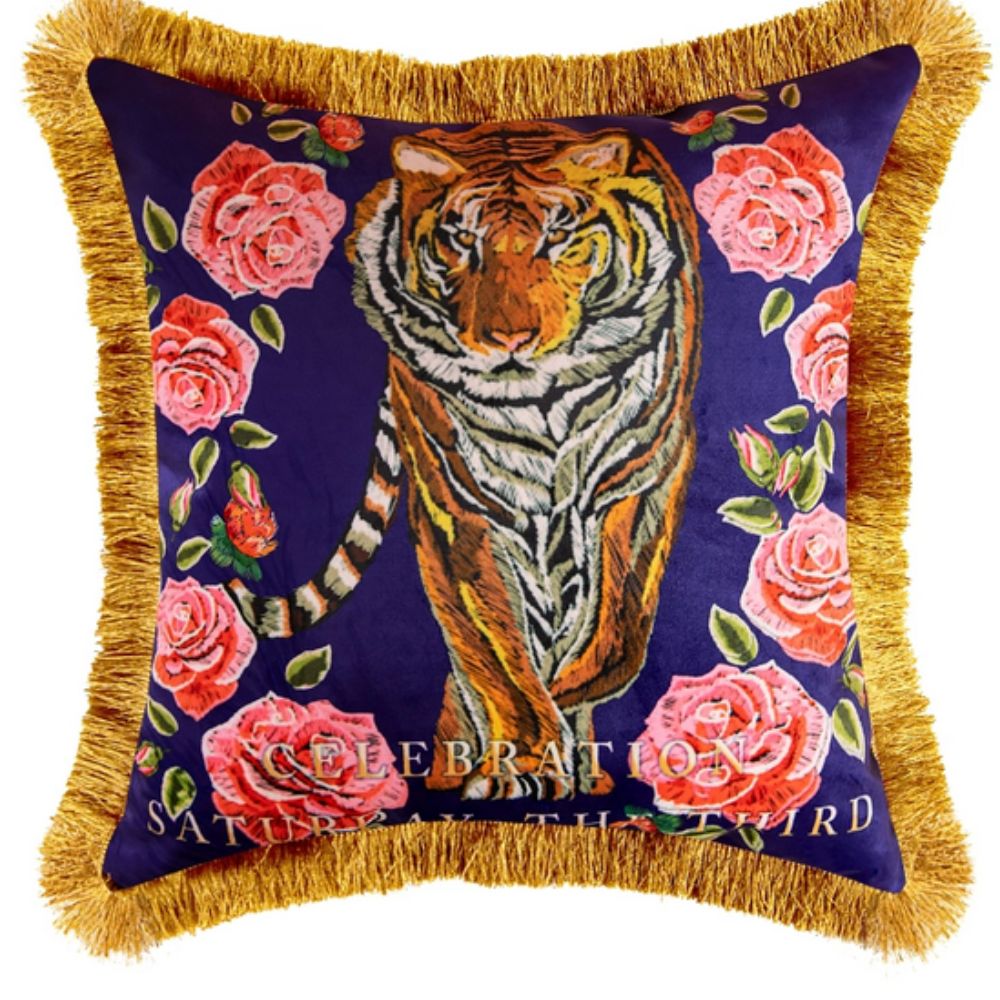 Regal Tiger Artistic Velvet Cushion Cover Royal Stroll