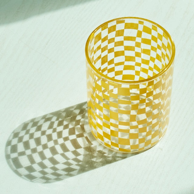 Retro Checkered Glass Cup Yellow