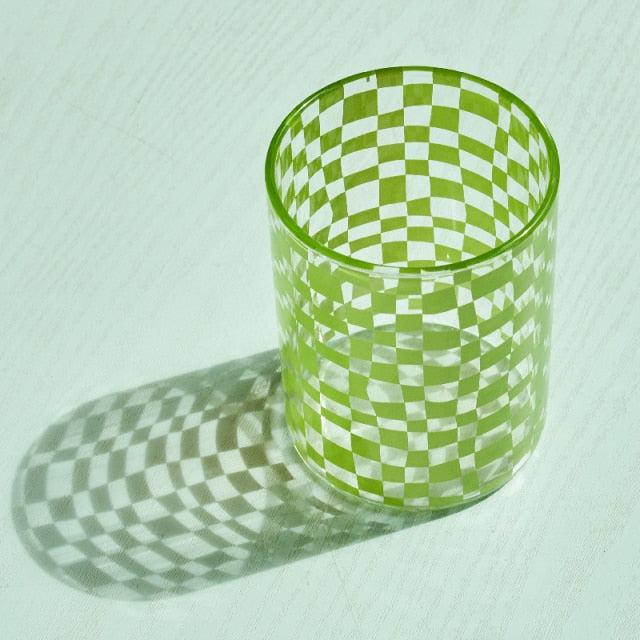 Retro Checkered Glass Cup Green