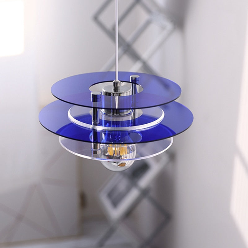Retro Color Layers Acrylic LED Pendant Lamp Cobalt