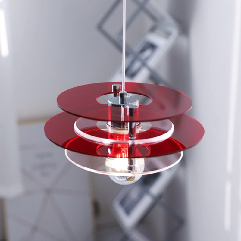 Retro Color Layers Acrylic LED Pendant Lamp Red