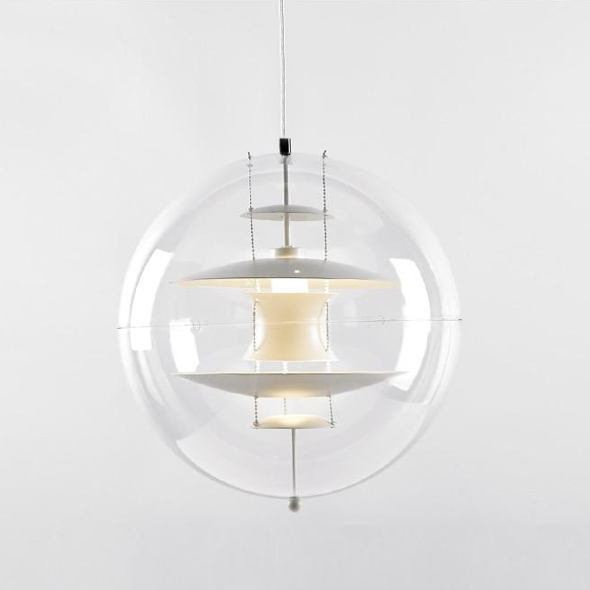 Retro Globe Lamp Clear Acrylic & Metal Pendant Light