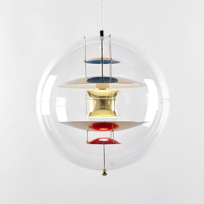 Retro Globe Lamp Clear Acrylic & Metal Pendant Light