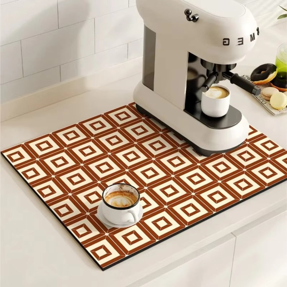 Retro Tile Design Absorbent Coffee Mat Rustic Tile
