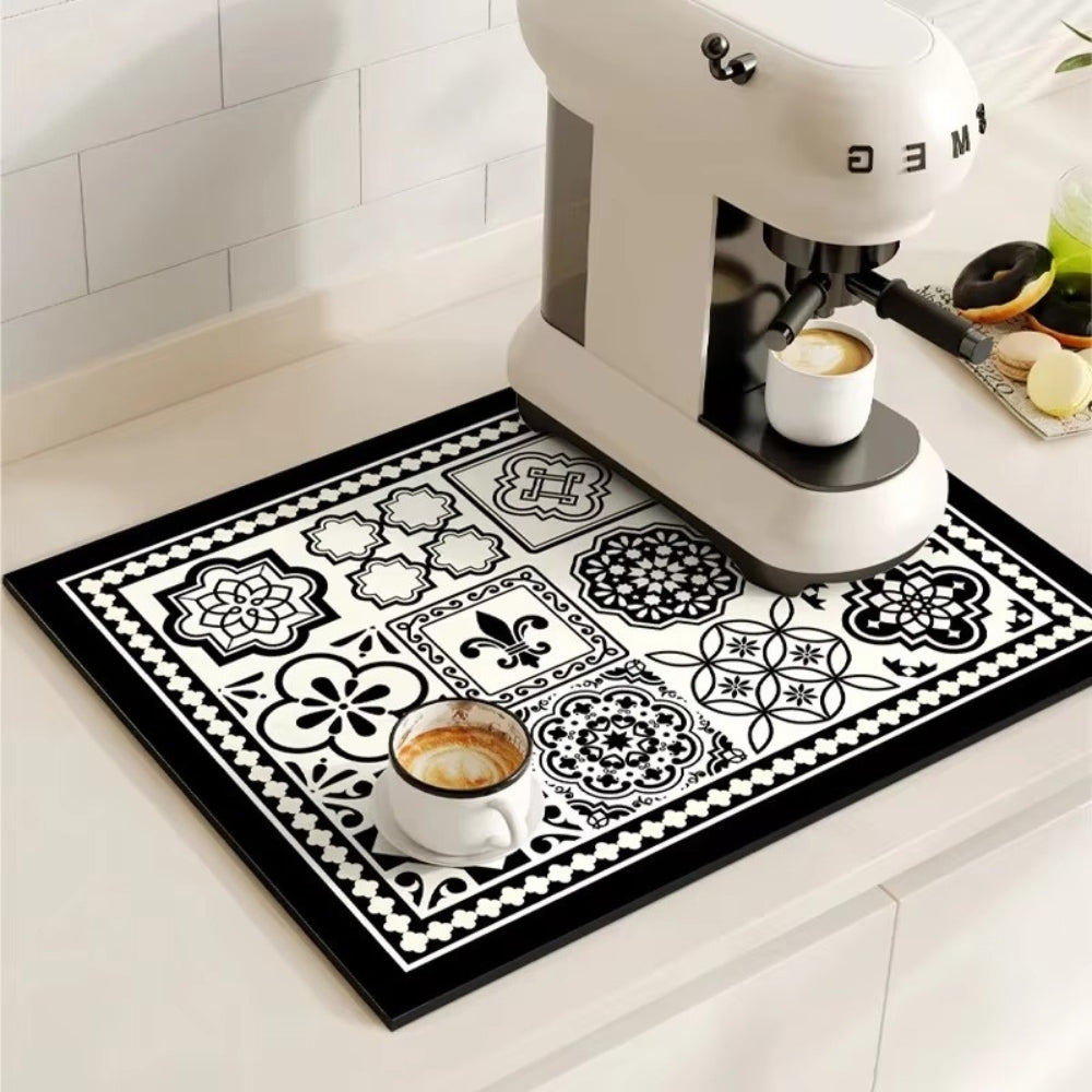 Retro Tile Design Absorbent Coffee Mat Earthy Mosaic