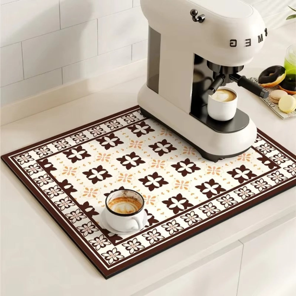 Retro Tile Design Absorbent Coffee Mat Tile Cream