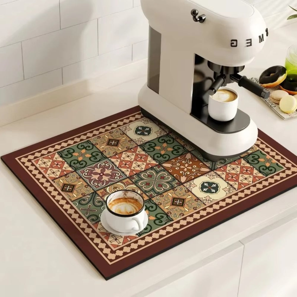 Retro Tile Design Absorbent Coffee Mat Azure Tile