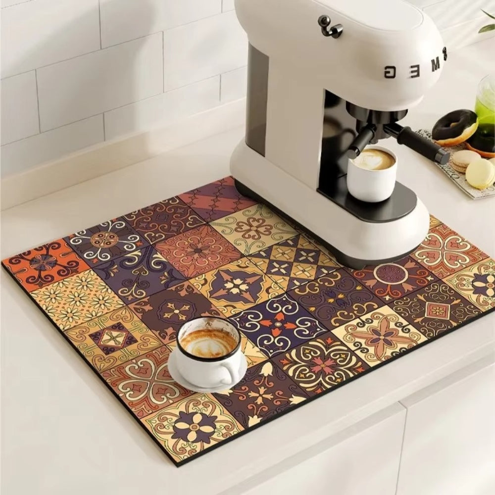 Retro Tile Design Absorbent Coffee Mat Classic Noir
