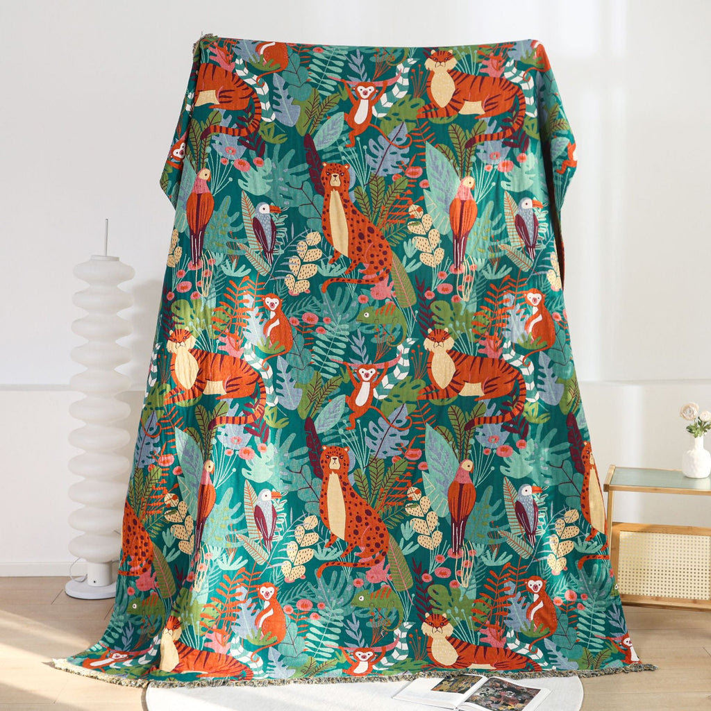 Jungle Animal Cotton Throw for Kids – Reversible Jacquard