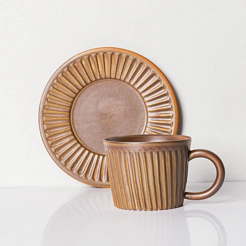 Ridgeway Artisan Ceramic Coffee Cup & Saucer Set Brown