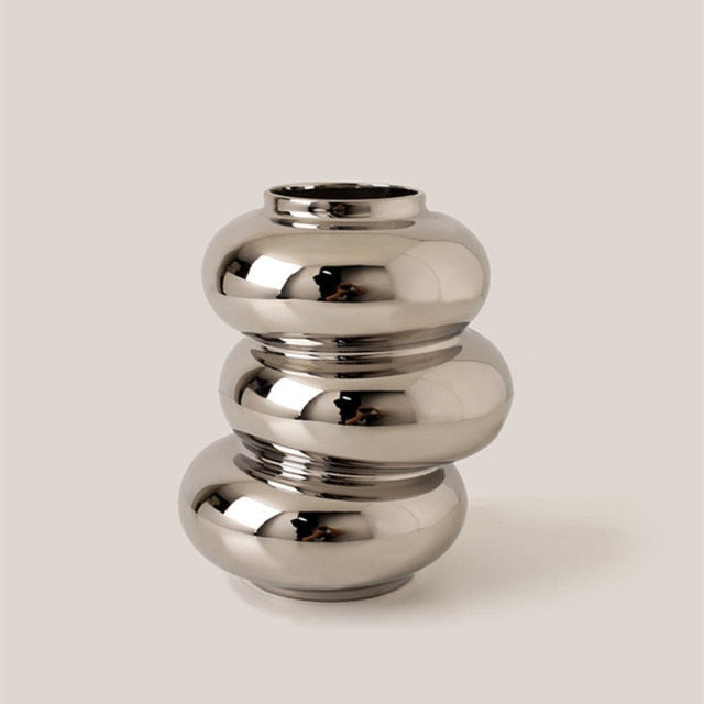 Ring Dance Plated Ceramic Vases Dancing Tower Silver
