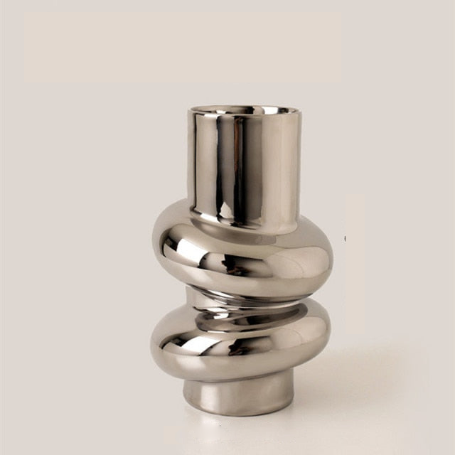 Ring Dance Plated Ceramic Vases Ring Tower Silver